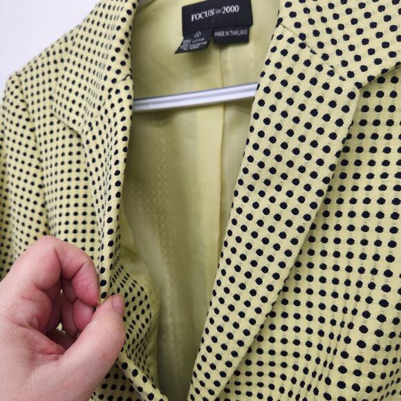 Vtg. Focus 2000 Chartreuse and Black Dotted Y2K Jacket Women's Blazer 4 - Picture 5 of 9